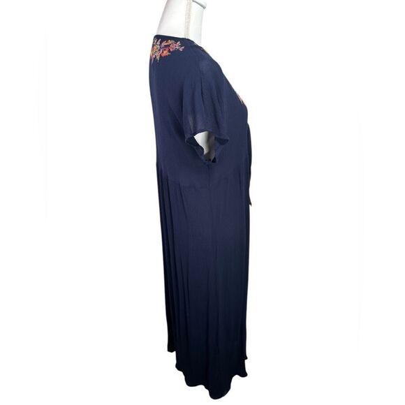Johnny Was Embroidered Kaftan Kimono Maxi Dress Bohemian Navy Medium - Picture 8 of 11